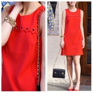 J. Crew Red Scalloped Grommet Sleeveless Above Knee Shift Dress Size 12
